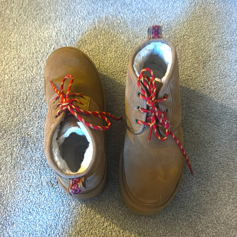 UGG chestnut platform ankle booties